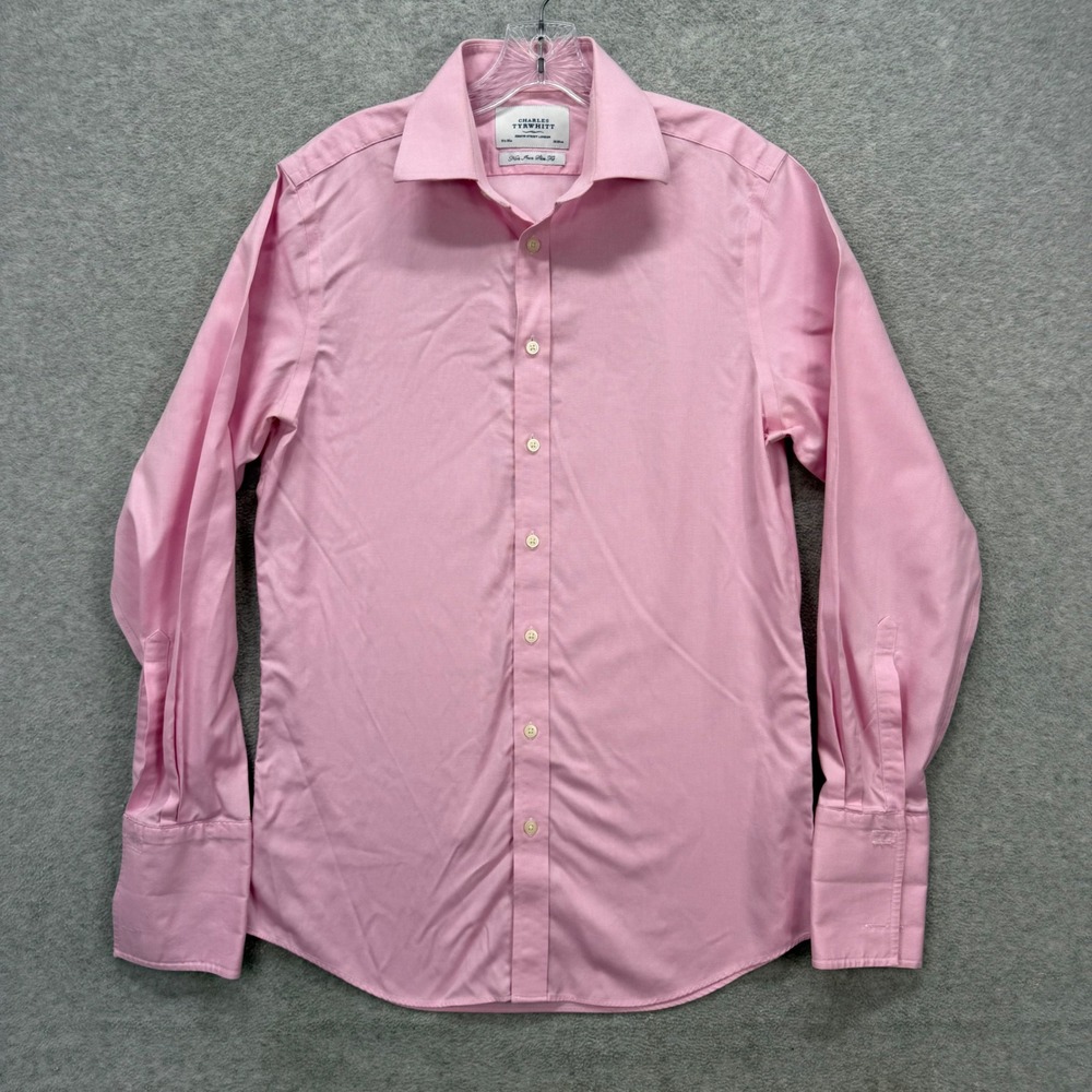 Charles Tyrwhitt Dress Shirt Mens 15.5/35 Pink Slim Non-Iron French Cuff Cotton